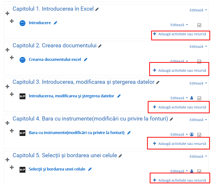 adaugare activitate sau resursa
