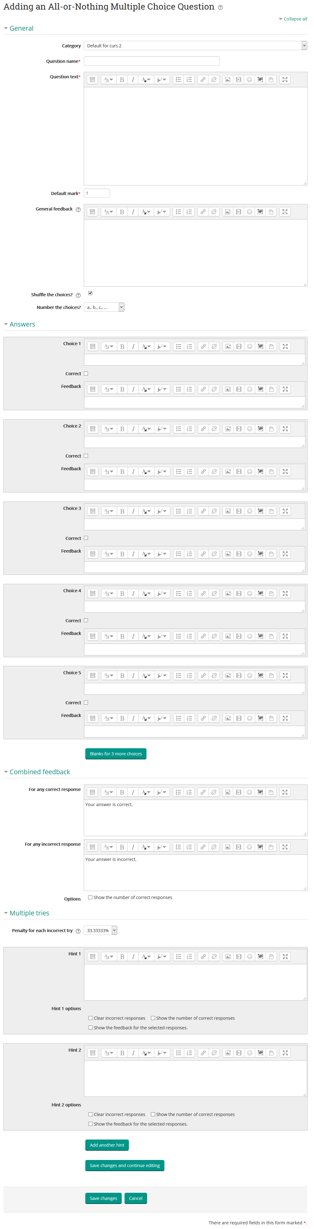 adauga intrebare de tip all or nothing