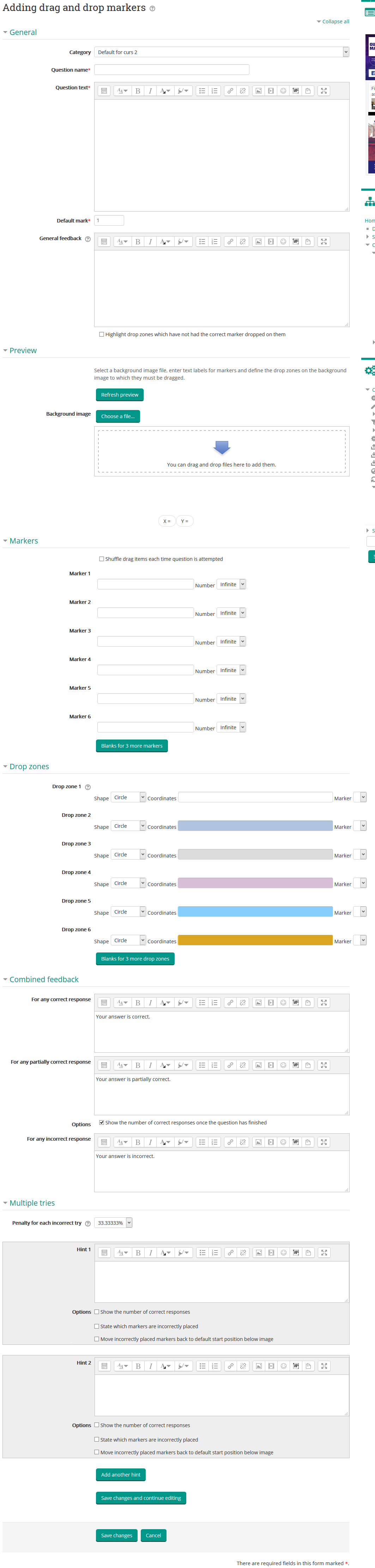 adauga intrebare de tipul drag&drop markers