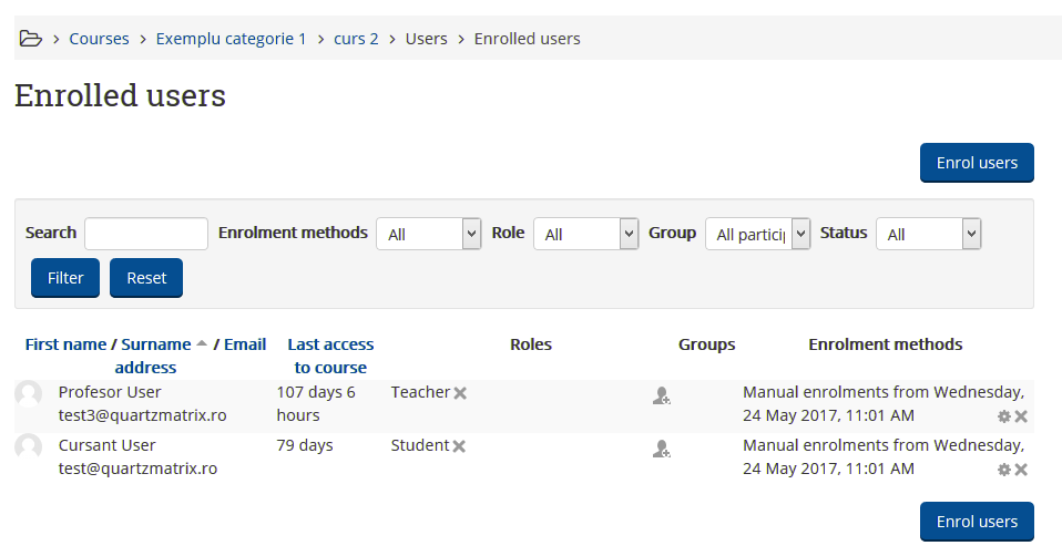 pagina administrare utilizatori curs