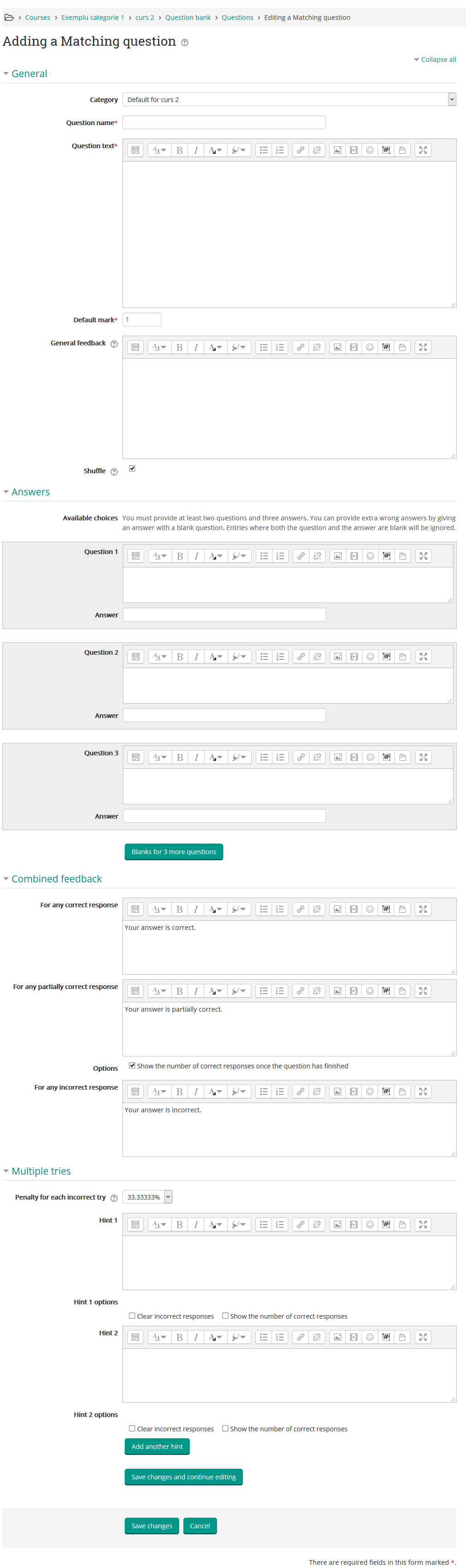 adauga intrebare de tip mathcing