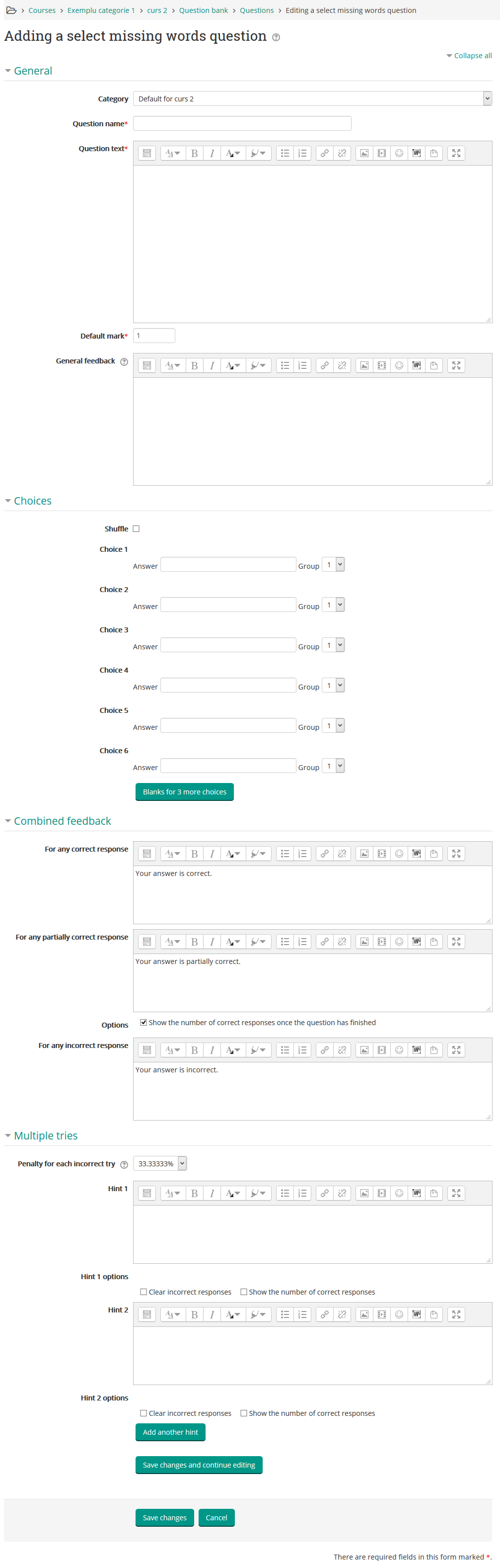 adauga intrebare de tipul missing words