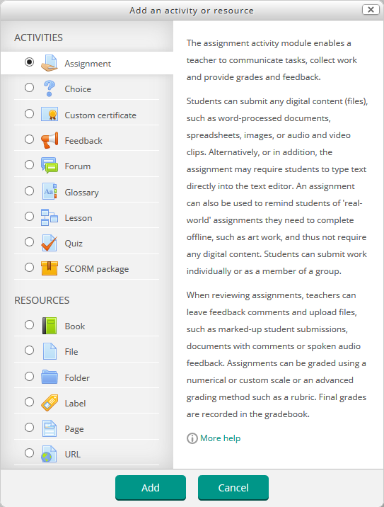 modal add assignment