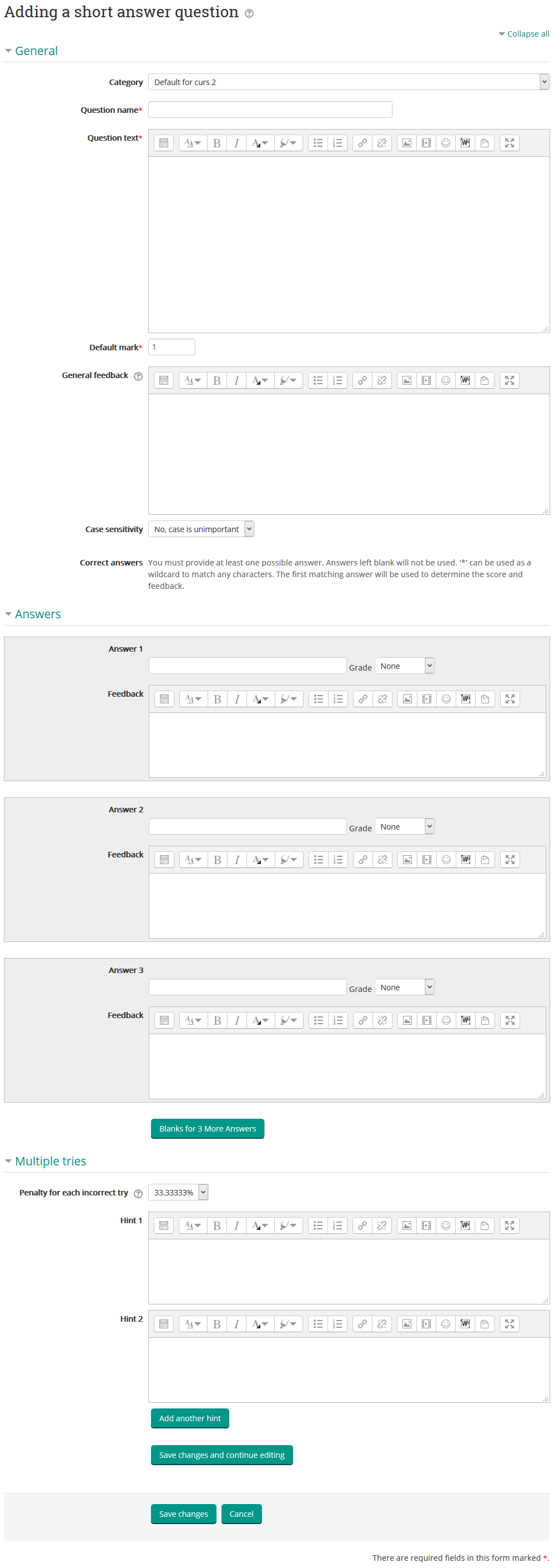adauga intrebare de tipul short answer